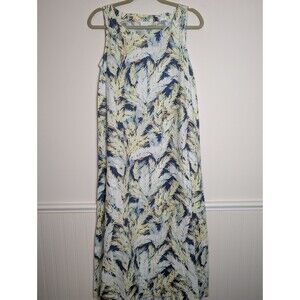 J. Jill Love Linen Leaf Print Oversized Coastal Lagenlook Midi Dress Size XS